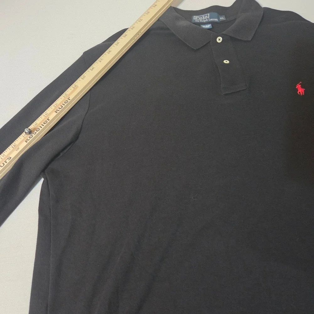 Polo Ralph Lauren Polo Shirt Mens XL Black Long Sleeve Red Pony Logo Pique